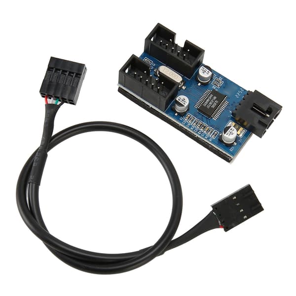 Moderkort USB 2.0 9-pin Header 1 till 2 Förlängningshubb Splitter Adapter Stabil Strömförsörjning Plug and Play USB Header Splitter