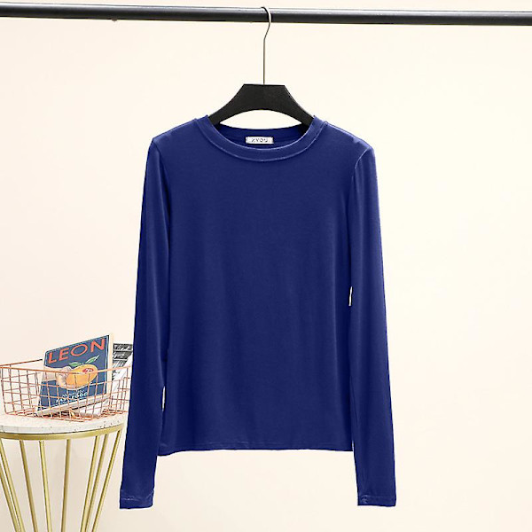 Basic T-shirt O-halsad långärmad dam T-tröjor med botten för hösten All Match T-shirt Plus Size Undertröja L mörkblå L dark blue