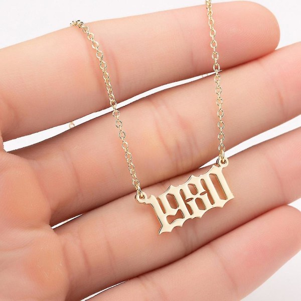 1980-2019 Birth Year Number Charm Pendant Stainless Steel Chain Necklace Jewelry Golden 1988