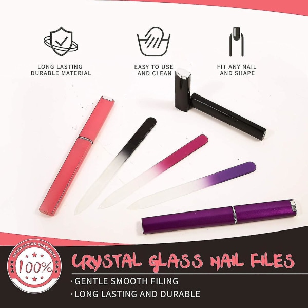 3-pack kristallglas nagelfil med case, glas nagelfil för naturnagel Professionell manikyr nagelverktyg Tjeckisk glasfil dubbelsidig etsad