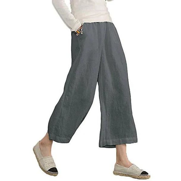 kvinders bomuld linned løse cropped bukser hvid XL