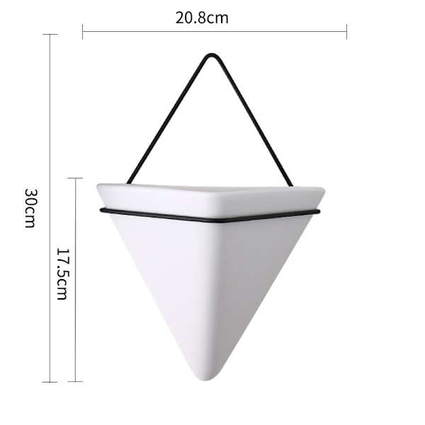 Kjøttfull vegghengt blomsterpotte hvit keramisk sort jernramme stor