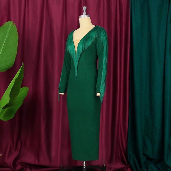 Aomei Women See Through V-kaula, pitkähihainen midi-mekko, vihreä XL