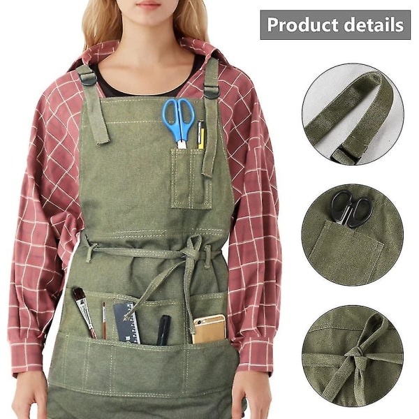 Heavy Duty Canvas Förkläde - Konstnärsförkläde med fickor för målning, vattentätt och justerbart