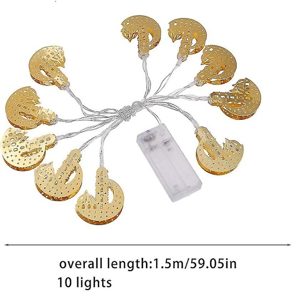 Eid Festljus Led Med Hollow Moon Mönster Varm Vit Ljus Guld 10led 1,5m