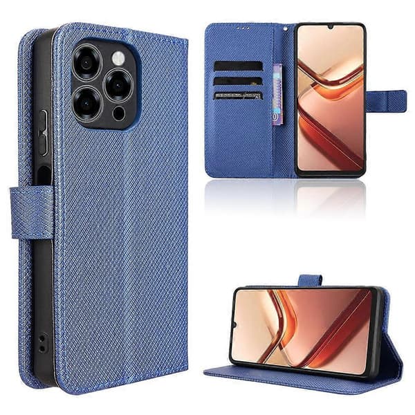 【BQ】Mobilskall i lær med diamantstruktur Blå Blue For Doogee Note 58 / Note 58 Pro