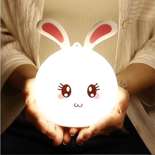 Led bordlampe, led opladning sød kanin silikone klappelys, kan reducere trykket, klemme, røre og dæmpe farverigt gavelys til børn