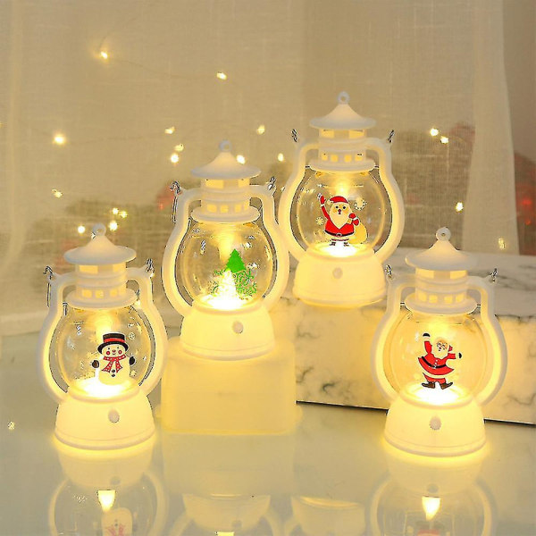 Jul Mini Lykta Dekorativ Med Led-ljus Jultomten Snowman Retro Lampa