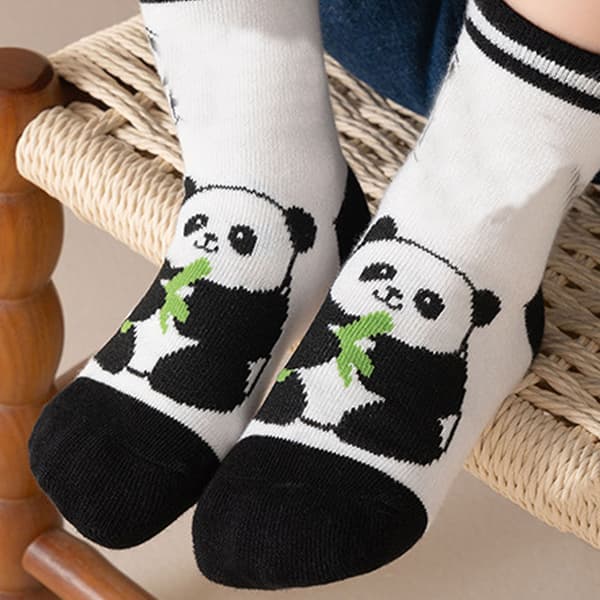 5 Par Soks med Panda-Motiv til Børn - Bløde Bomuldsstrømper til Efterår/Vinter - Str. 3-5 År