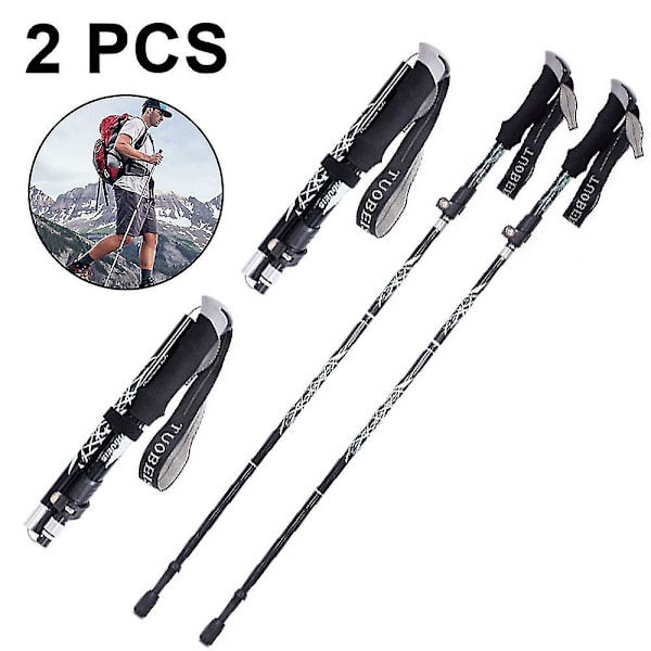 2 stk Trekkingstave Sammenklappelige Vandrestave - Aluminiumslegeringtrekking Black