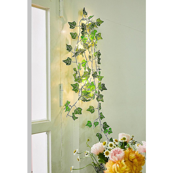 20 Led Kunstig Maple Green Leaf Rattan Garland String Lights Vine Fairy Led Kobbertråd Dekor Solar Powered Battery 32.8ft