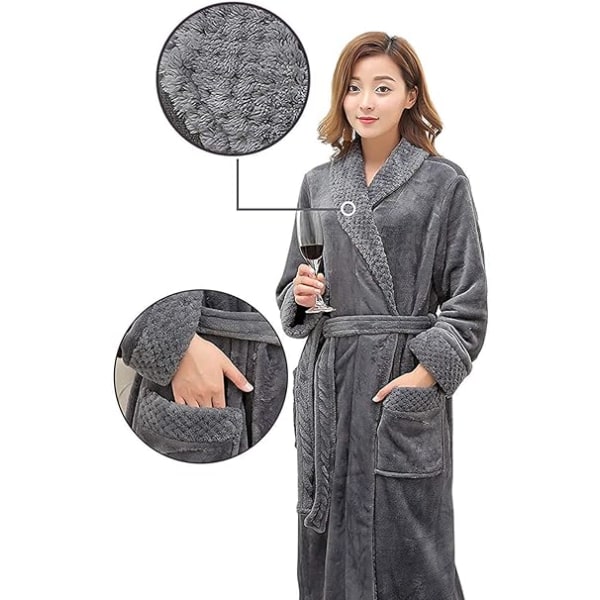 ny stil Ladies Long Bathrobe Women Microfiber Winter Warm Fluffy Dressing Gown Sauna Robe Sleepwear Christmas Gift - Gray M