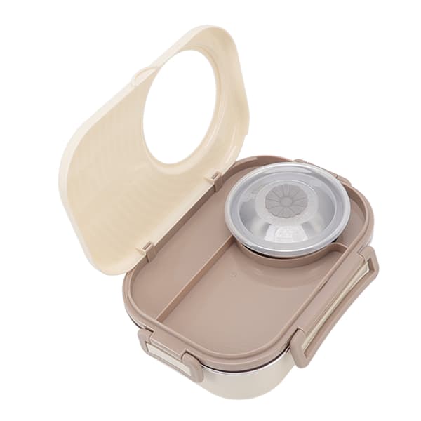 1450ml Rustfritt Stål Termisk Bento Matboks Dobbelt Lag Rombeholdere for Studenter Beige