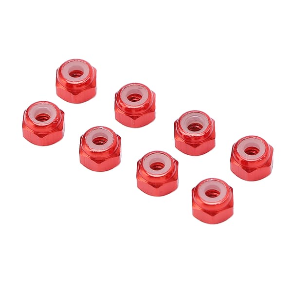 8 st Aluminiumlegering Lås Mutter Nylon Foder M2 Hex Lås Mutter för Axial Scx24 1/24 RC Modeller Röd