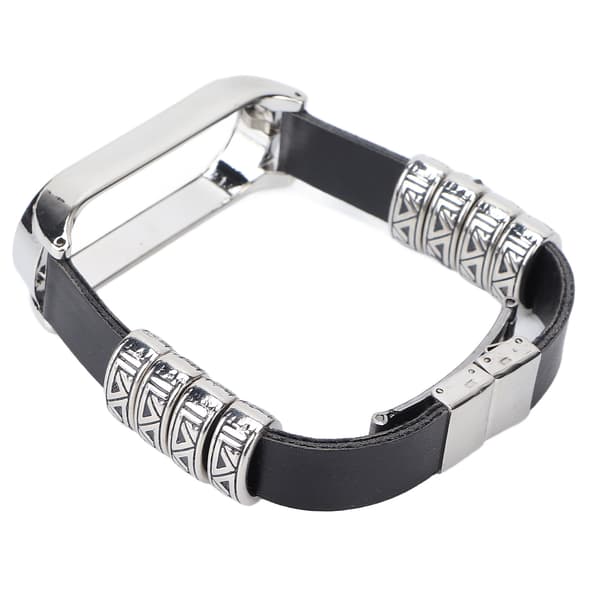 Retro Læder Armbånd til Xiaomi Mi Band 5/6 NFC Mode Retro Læder Urrem Sort Sølv