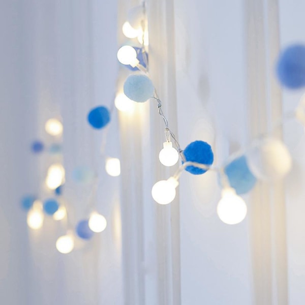 Batteridrivna Led String Lights, Globe Pompoms Bollar Jul Inomhus (rosa) Himmelsblå Sky Blue