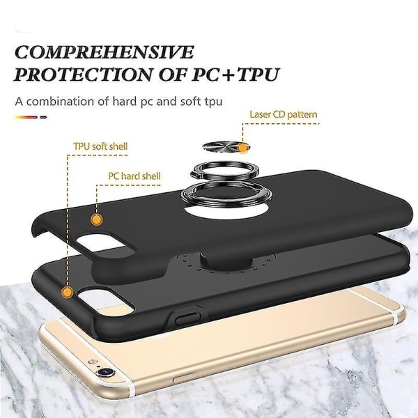 Magneettirengas Kickstand Iskunkestävä phone case Iphone 6 Plus -puhelimelle (musta) Black
