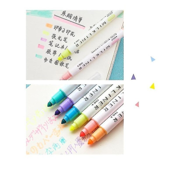 12 Light Color Highlight Penna Dubbelsidig Highlighter Pen Ritverktyg