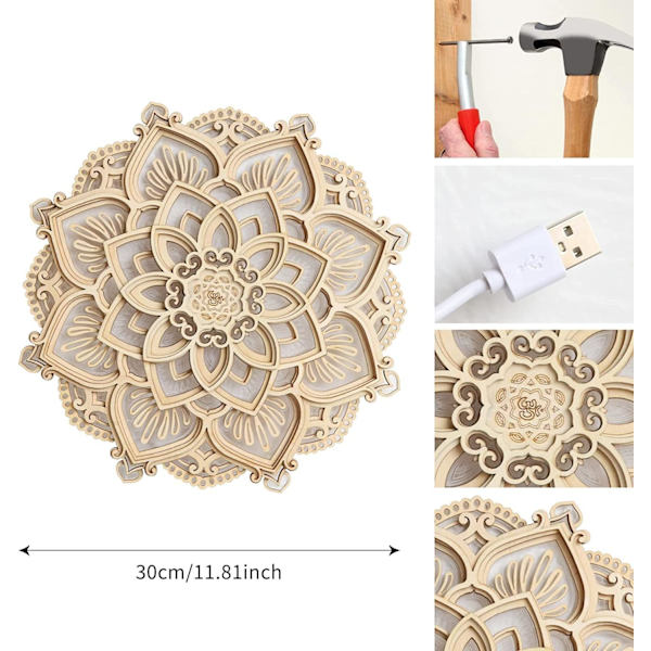 Leikattu veistetty Led Elegant Mandala Riippuva Mdf-paneeli Lampun koristelu (Mandala)