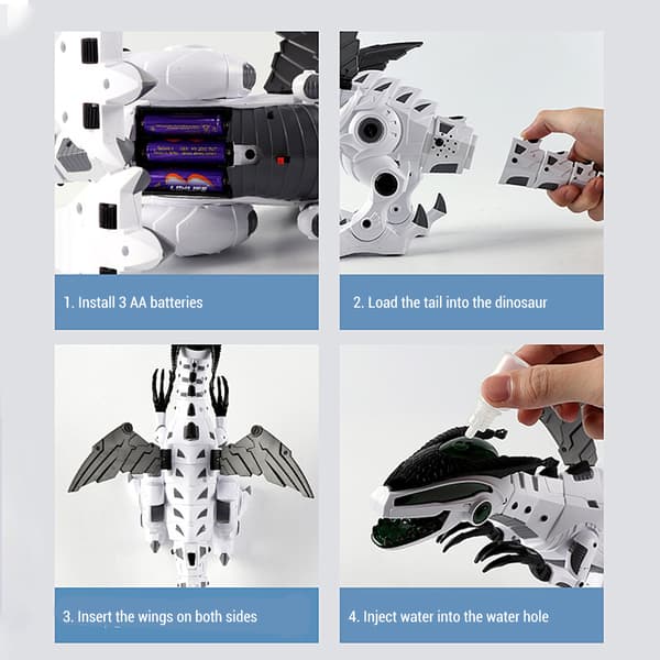 LED Lys Lyd Vannspray Gående Dinosaur Robot Leke for Barn