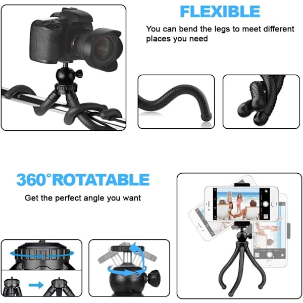 Smartphonestativ, minikamerastativ med 360° vridbart huvud och Bluetooth fjärrkontroll