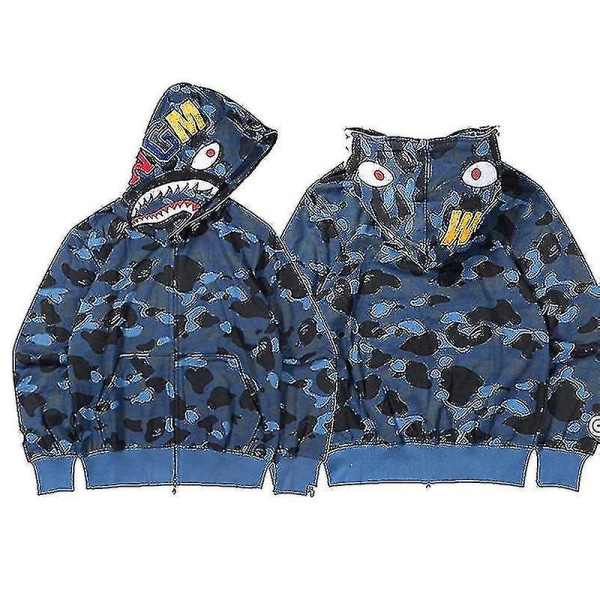 Uusi miesten huppari Camo Loose Vetoketjutakki Miesten neulepaita Pojansininen Blue L