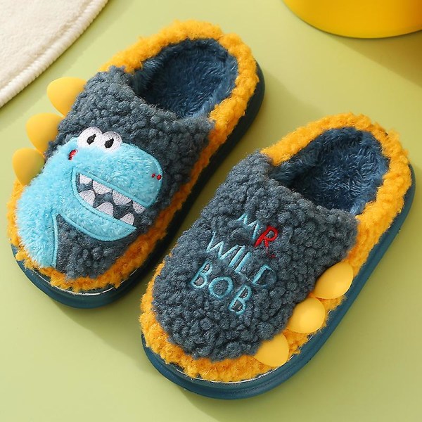 Cotton Slippers Indoor Warmth Cute Thick-soled Parent-child Plush Slippers Navy 33-34