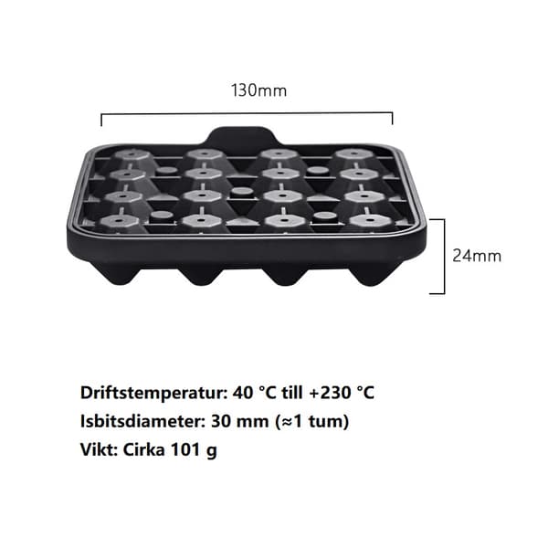 Diamantformad isbricka med 16 fack och silikonfoder, lämplig för whisky och kylda drycker.