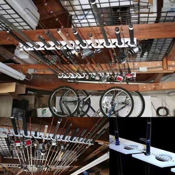 【BQ】Fishing Rod Holder Wall Ceiling Storage Rack Horizontal Support 10-Rod Holder