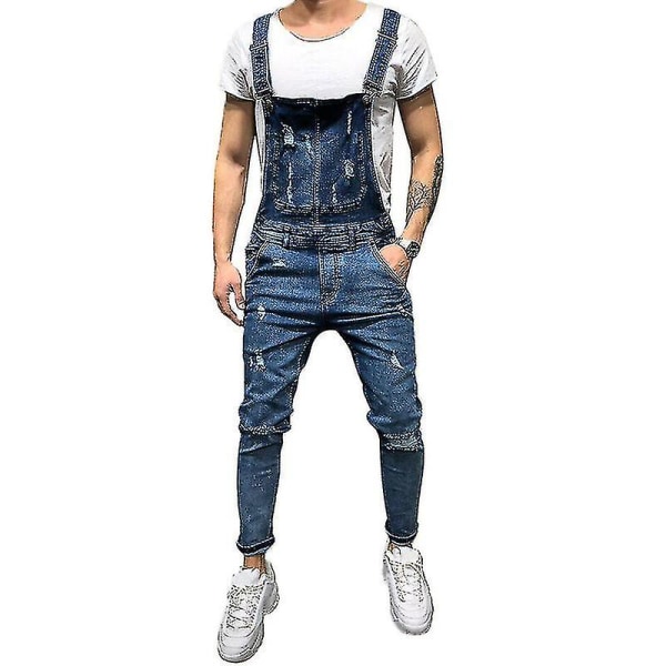 Herr Denim Ripped Overall Jeans Dungarees Jumpsuits med fickor Dark Blue XL