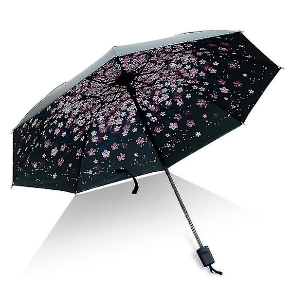 Floral Rain Sun Foldbar Paraply Vindtæt Anti Uv Compact Parasol Pink Star Night