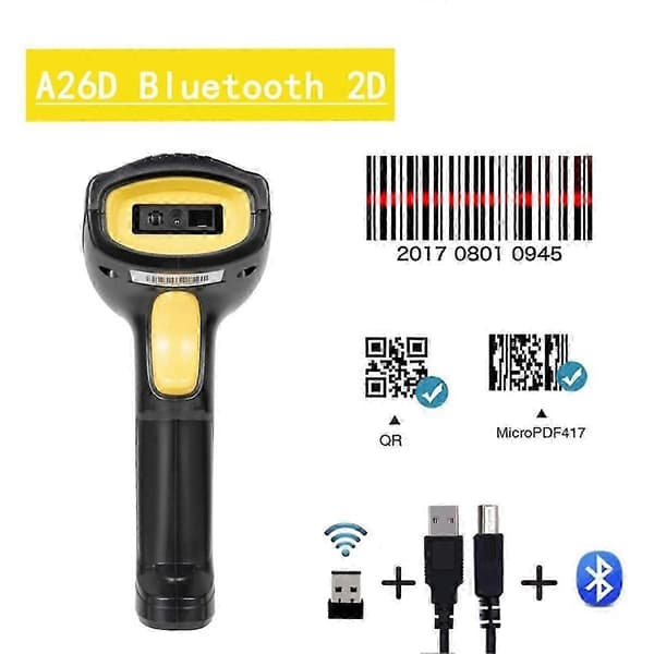Trådlös Bluetooth-streckkodsläsare för 1D 2D QR-koder handhållen skanner för stormarknadsbruk