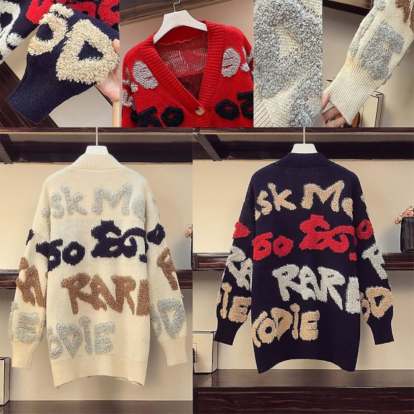Casual cardigan store bogstaver stemplet kvinders og varm tyk sweater frakke koreansk