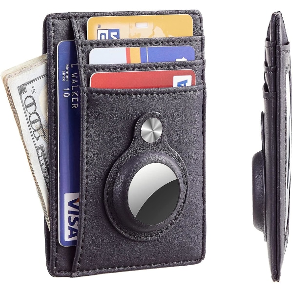 Ultra Slim Enkel Front Pocket Plånbok Med Intern AirTag Sleeve Svart Black