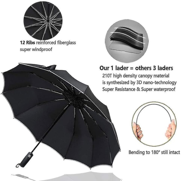12 Ribs Inverted Umbrella Windproof Travel Umbrella Reverse Folding Umbrella With Reflection