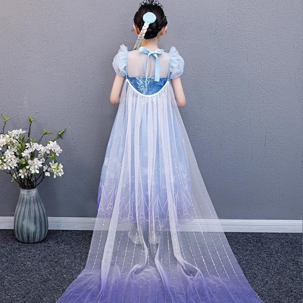 Flickor Elsa Princess Dress Sommar Nya Frozen Barnkläder Flickor Elsa Dress Födelsedagsklänning Performance Dress 140 yards (124-133CM)