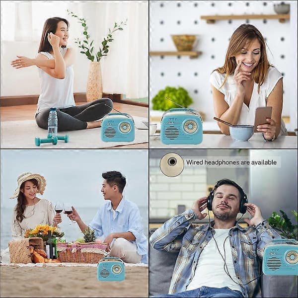 【BQ】HFES Retro Bluetooth Radio FM USB SD AUX Multifunktionel til Hjemmekontor
