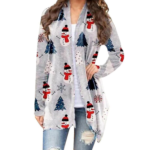 Hhcx-christmas Kvinner Åpen Front Coat Langermet Xmas Cardigan Jacket Topp Snowman On White 3XL