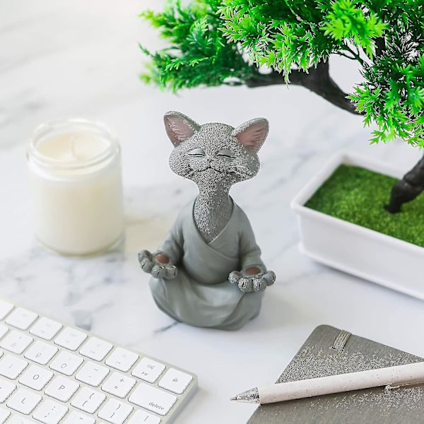 Nyckfull Buddha Cat Figurine, Meditation Yoga Collectible, Cat Lover Gifts Grey