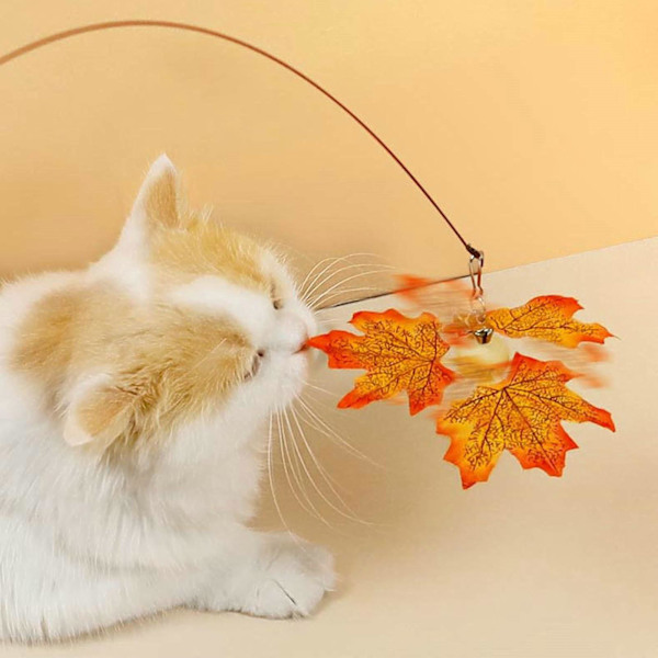 Cat Teaser Wand Bell Simulated Maple Leaf Kattunge Leker Teaser Wand Leksak Katttillbehör för hemstad Red