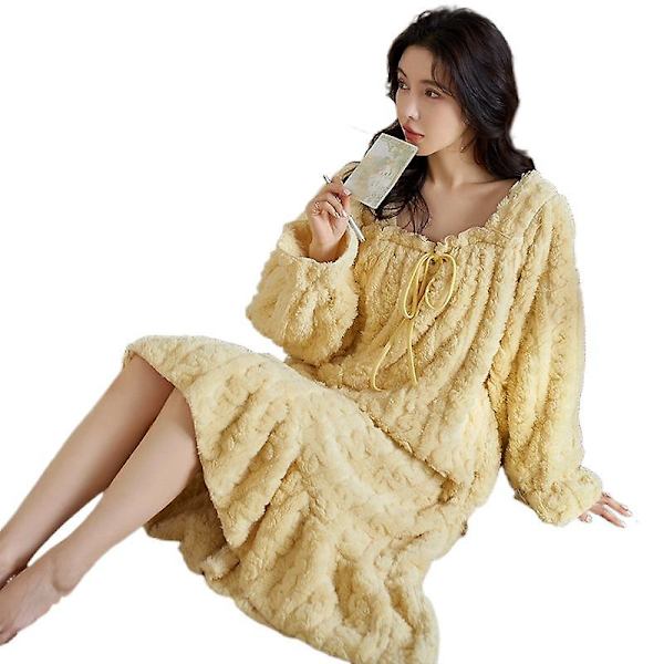 Vinter Ny ensfarvede Simpel Sød Og Dejlig Coral Fleece Dame Natkjole Varm Flannel Hjemmeservice Pyjamas 7112 M