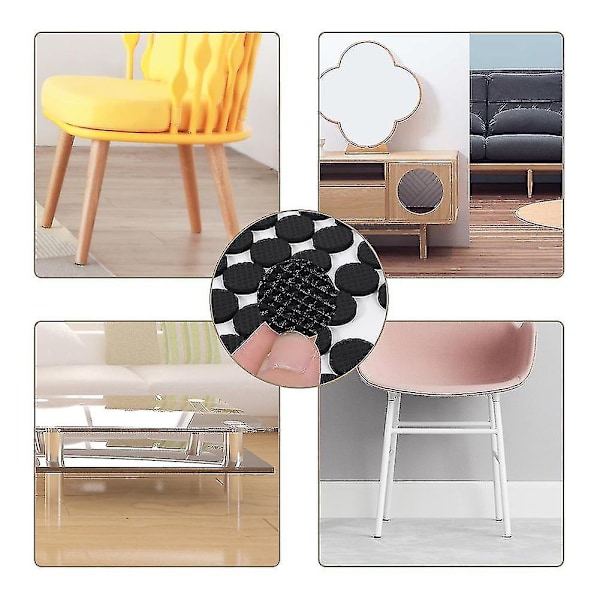 Sklisikker selvklebende gummifotputer Sort Funiture Stolputer Protector Gulvbeskyttere Round 48pcs