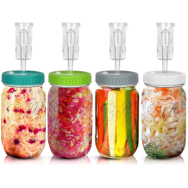 Fermentation Kit - Plastic Fermenter Lid With Airlock For Wide Mouth Mason Jar By ,4 Set(mason Jar Not Include)