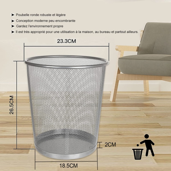 Set med 3 papperskorg, 12L mesh för skrivbordssopor - 26,5 x 23,5 x 18,8 CM