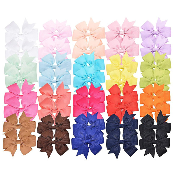 40 stk Pigehårsløjfer Clips Boutique Grosgrain Ribbon Bow Pinwheel Barrettes