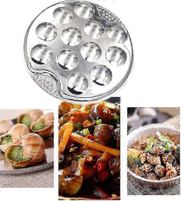 Rustfri Escargot-tallerken med 12 huller - Snegle-serveringsfad & tangsæt til mad