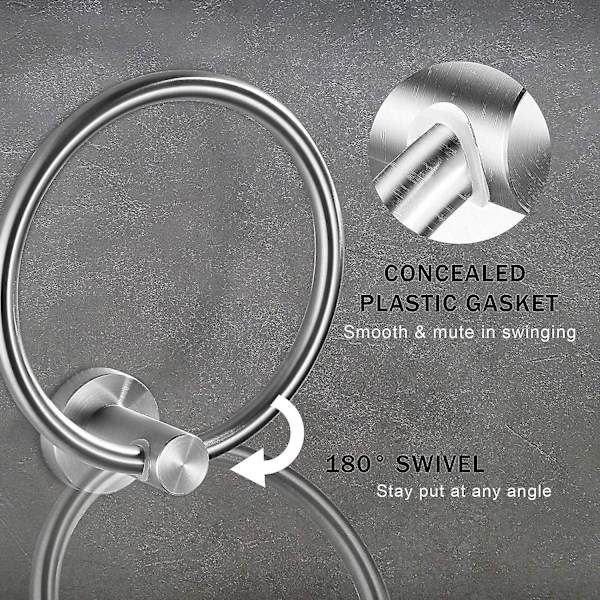 Sort håndklædering Håndklædeholder til badeværelse Håndklædeholdere Vægmontering Badeværelses hardware Enkel rund håndklædeophæng 304 rustfrit stål Brushed Steel
