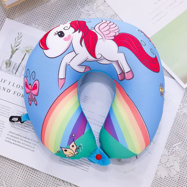 Cartoon Cars Unicorn Neck Travel Pillow Fruits Watermelon U Shaped Foam Pillow Office Cushion Cute Pillows For Children/adults Blue Unicorn 28x30cm