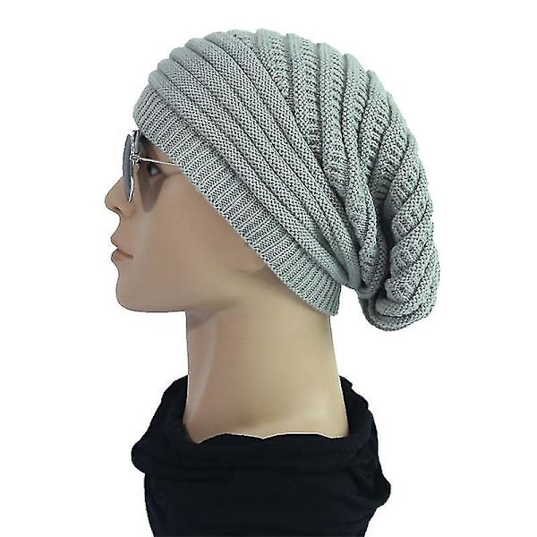Män Kvinnor Slouchy Baggy Beanie Oversized Hat Skull Ski Cap Light Gray
