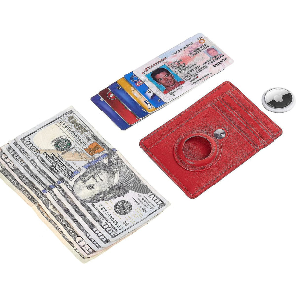 Ultrasmal enkel plånbok med främre fickor med inre AirTag hylsa Röd Red